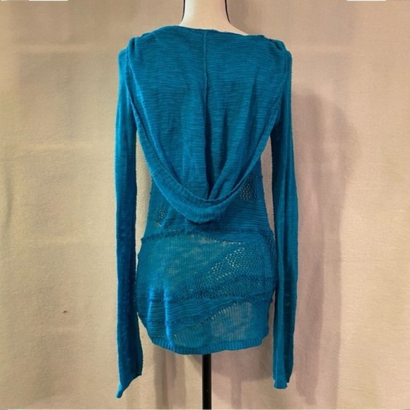 Yellow Bird Anthropologie turquoise knit Patched Heather Hoodie - Picture 6 of 10